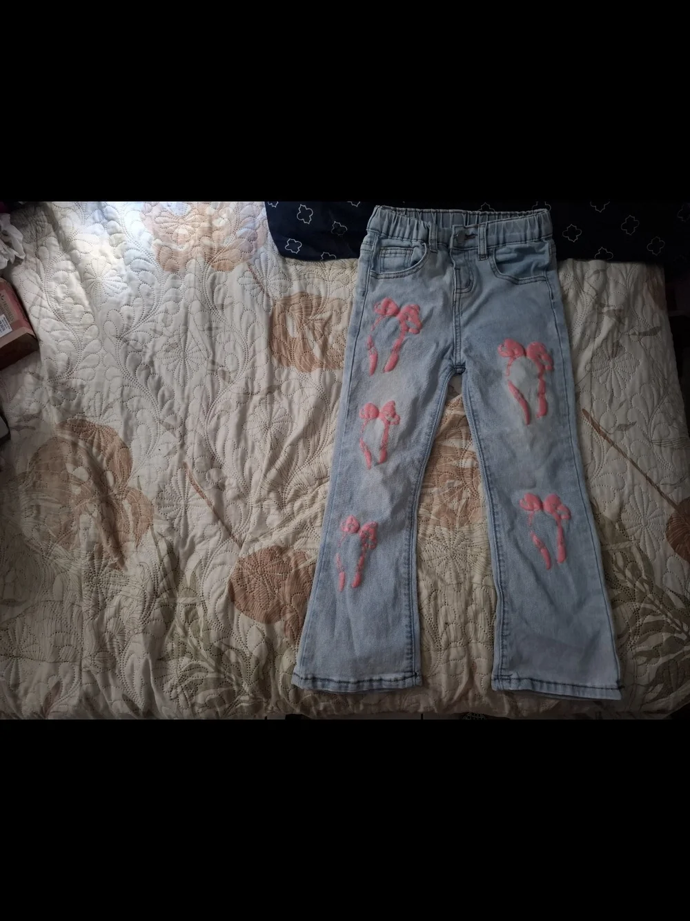 Light Blue Girls' Jeans with Pink Heart Patches